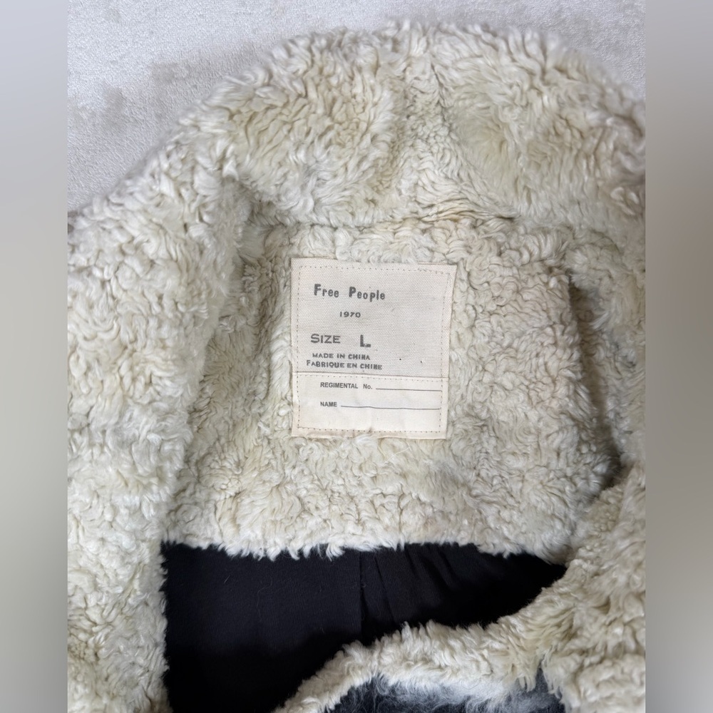 Free People Wool Blend Mohair Boho Shaggy Sherpa Bomber Cream Faux Fur Jacket - Picture 6 of 14